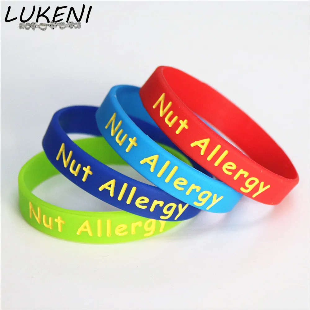

1PC Medical Alert Nut Allergy Silicone Wristband Adults Size Green Red Blue Pink Armband Nurse Braceets&Bangles Gifts SH110A