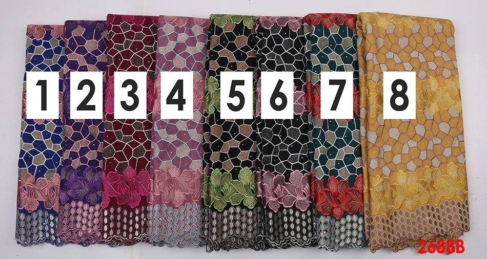 Nigerian Cotton Lace Fabric High Quality Swiss Lace In Switzerland African Fabric Lace With Stones Lace Material XY2688B-1