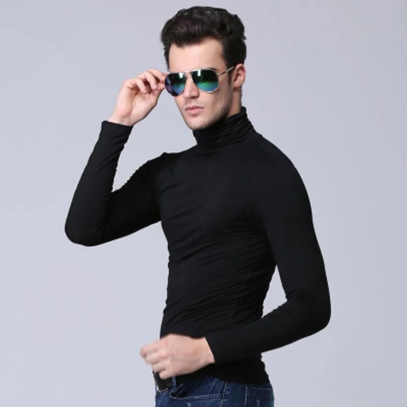 turtleneck black Мужская футболка мужская футболка футболки с длинными рукавами Модальная Термофутболка тонкая Облегающая водолазка футболка s мужской верх одежда Весна Белый - Цвет: turtleneck black