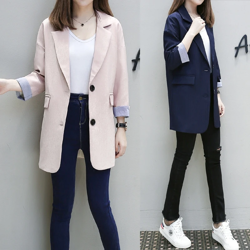 

AKSLXDMMD 2019 Spring Autumn Blazer Women Suit Foldable Jacket Ladies Refresh Blazers Loose Long OL Blazer Jacket Coat YR098