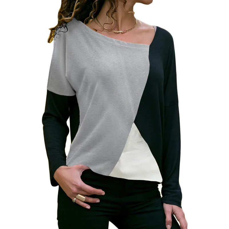 Autumn Long Sleeve Blouse Women 2019 Casual Skew Collar Patchwork Shirt Slim Office Lady Blouses Basic Tops Black Tee Blusas 2XL