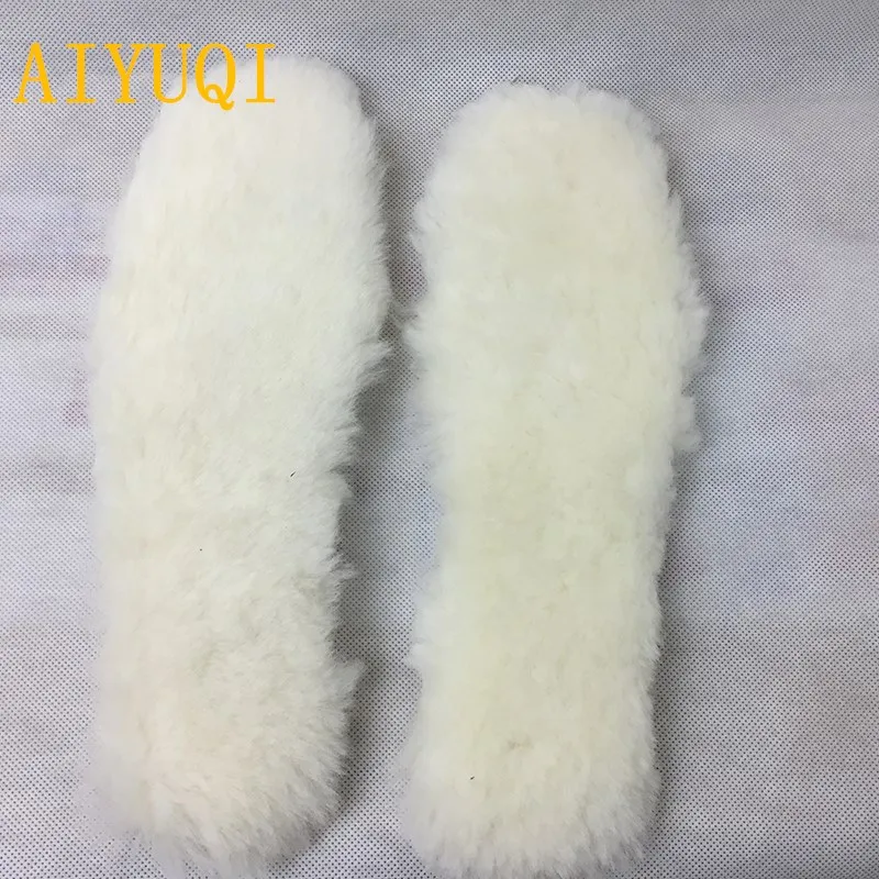 AIYUQI/зимние Утепленные зимние ботинки из натуральной шерсти; стельки. Натуральная овчина Мужская и женская дышащая нагревательная стелька шерсть
