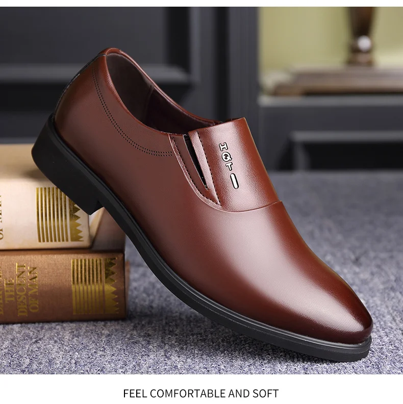 QZHSMY Increase Men Dress Italian Shoes Black Slip-on Man Shoes Leather Genuine Spring Autumn