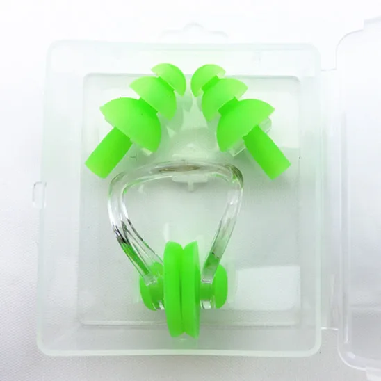 Green Accessories Water Sports Universal Soft Silicone Swimming Nose Clips+ 2 Waterproof Ear Plugs Earplugs Gear With A Case Box Pool - Цвет: Green