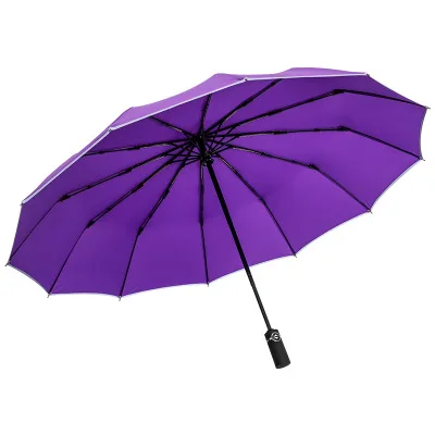 purple Трехскладной автоматический зонт, отражающий автоматический зонт, 12 K, ветрозащитный женский зонт, мужской зонт для автомобиля, большие мужские зонты - Цвет: purple