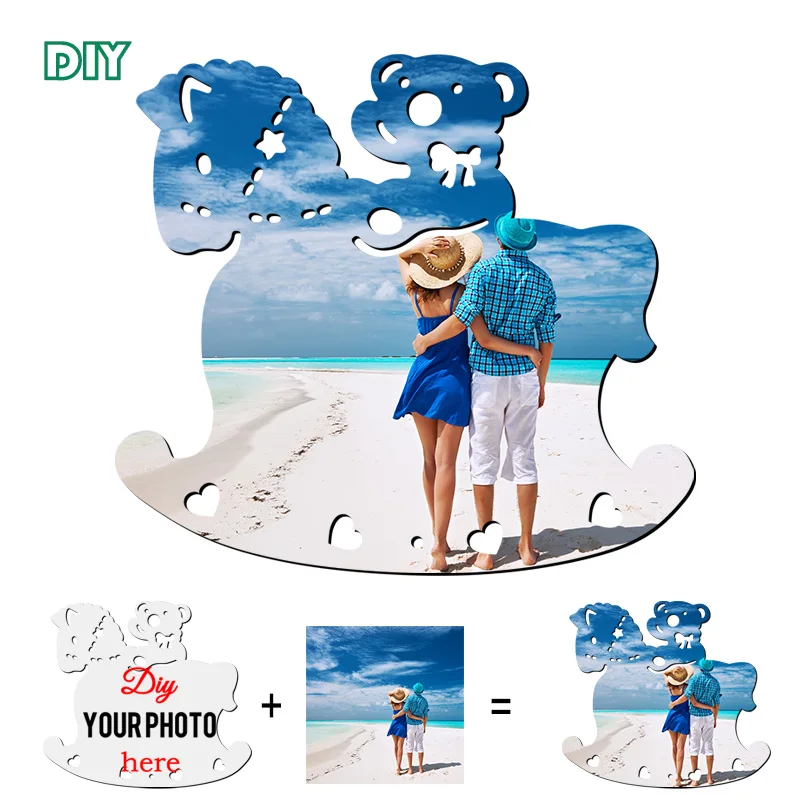 DIY деревянная фоторамка хобби лошадь медведь гравировка деревянное Искусство ремесло с личной картинкой печать