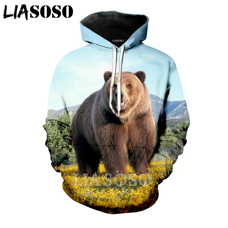 LIASOSO, новинка зимы, для мужчин и женщин, модная толстовка, 3D принт, животные, медведь, толстовки, длинный рукав, круглый вырез, топ, Harajuku, пуловер, B107-7
