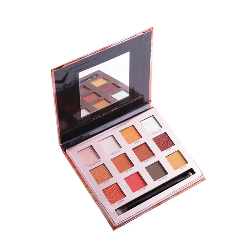 Sunset FOCALLURE, палитра теней для век, матовое мерцание, с зеркалом для макияжа и кистью, Maquiagem, голый блеск, тени для век, косметика, палитра - Цвет: Sunset