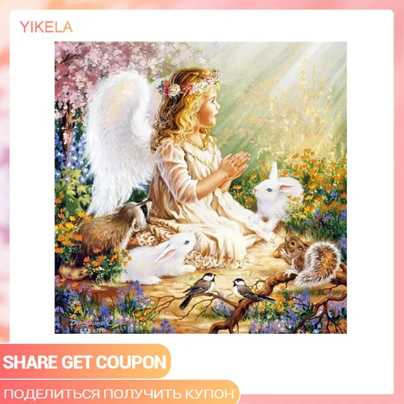 YIKELA DIY Ангел девушка и животные алмазная живопись мультфильм вышивка крестиком