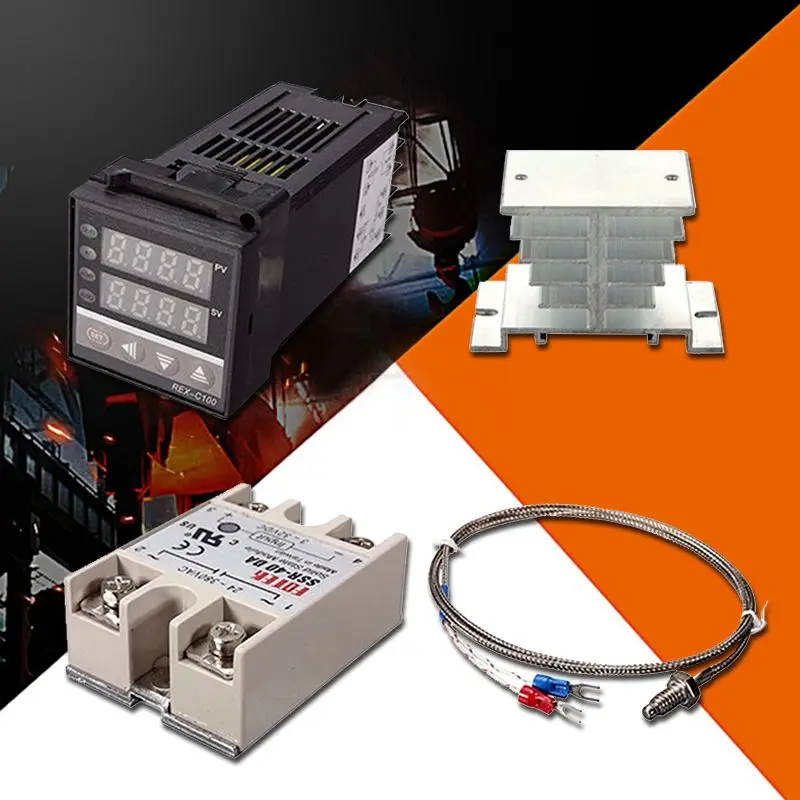 Цифровой 220V PID REX-C100 Температура контроллер + max.40A полупроводниковое реле K