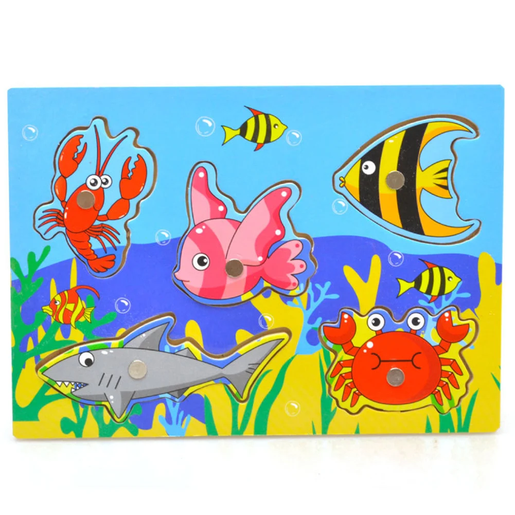 Children Fishing Game Wooden Ocean Jigsaw Board Magnetic Rod Outdoor Fun Toy For Kid Jogos De Tabuleiro Madeira Non-electric | Игрушки и