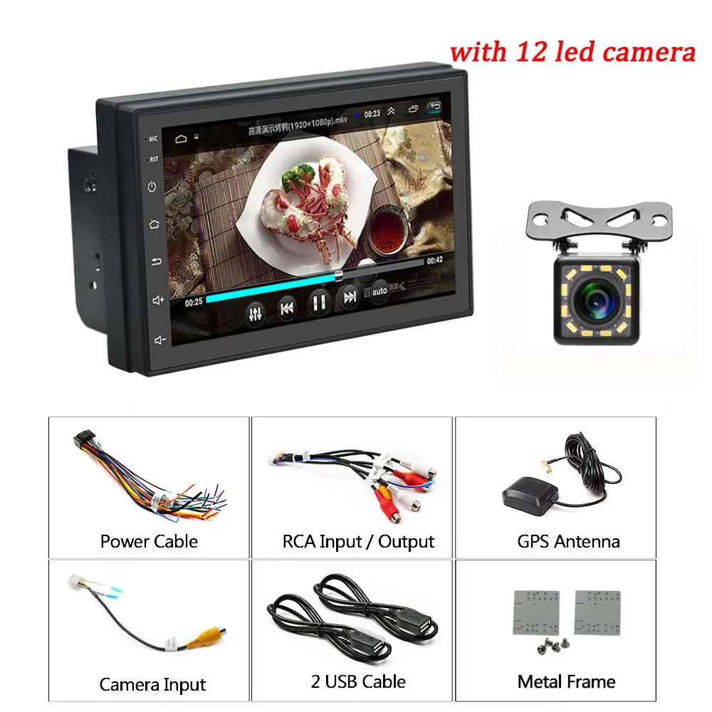 With 12 LED camera Hikity 2din Автомагнитола Android мультимедийный плеер авторадио 2 Din 7 ''сенсорный экран gps Bluetooth FM wifi Авто Аудио плеер стерео - Цвет: With 12 LED camera