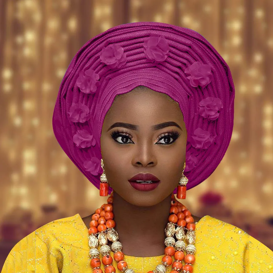 Дизайн aso oke головной убор Авто африканский геле для женщин нигерийская мода головной убор - Цвет: rose red