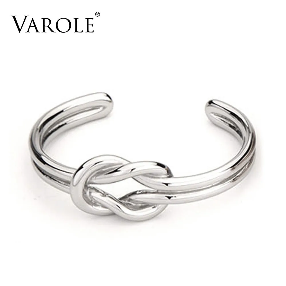 VAROLE, простые летние браслеты с узлом, Браслет-манжета для женщин, ювелирное изделие розового/золотого цвета, медный металлический браслет, Pulseiras mujer - Окраска металла: Silver