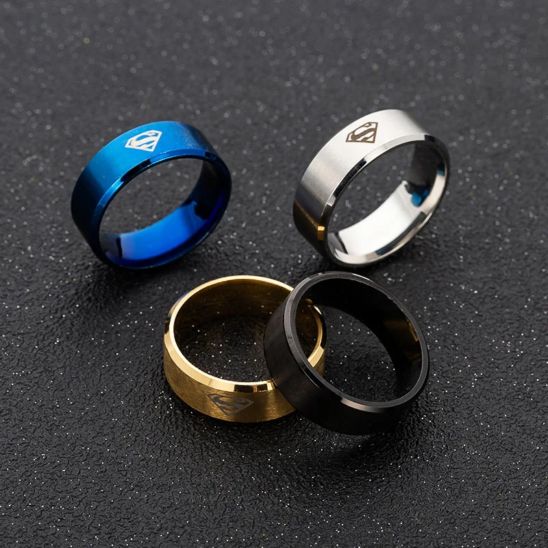 Trendy Laser Print Superman Rings for Men Black Blue Gold High Quality Stainless Steel Ring Dropshipping SP264 | Украшения и