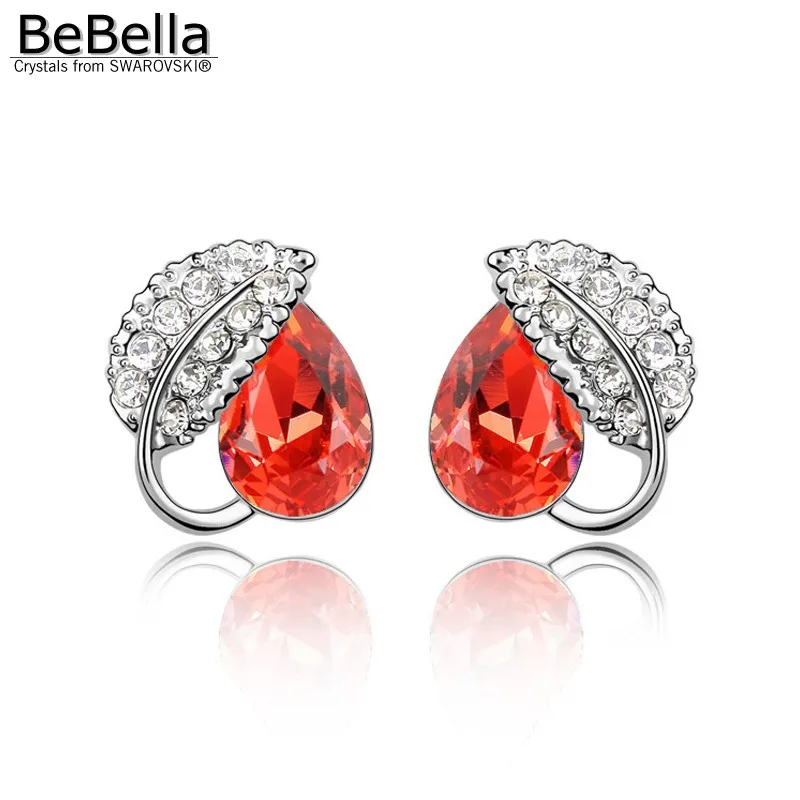 Женские серьги гвоздики с кристаллами BeBella в форме листа Сваровски подарок на