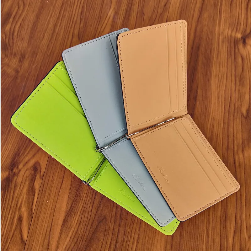 Slim Men's Leather Money Clips Wallets Women Casual Purse With Metal Clamp Small Bag For Man Credit Card Slots Cash Holder images - 6