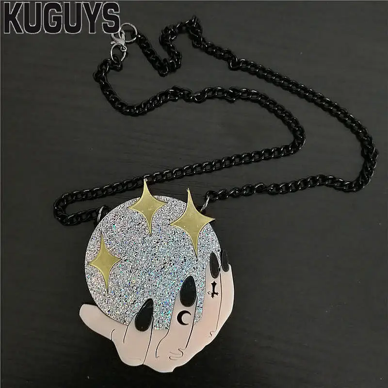 KUGUYS модные акриловые украшения на заказ женские acryl Dazzle цвет шар кулон ожерелье Черная цепочка хип-хоп рок ожерелье s