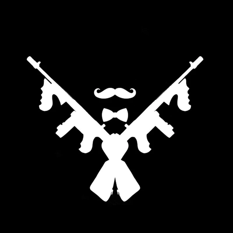 Таинственный пистолет и борода YJZT Виниловая наклейка черного серебряного цветов