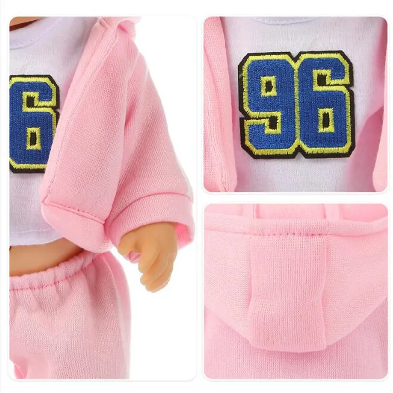 Born New Baby Fit 18 дюймов 43 см кукольная одежда три спортивной одежды с розовой, синей и красной шляпой кукла аксессуары для ребенка подарок на день рождения