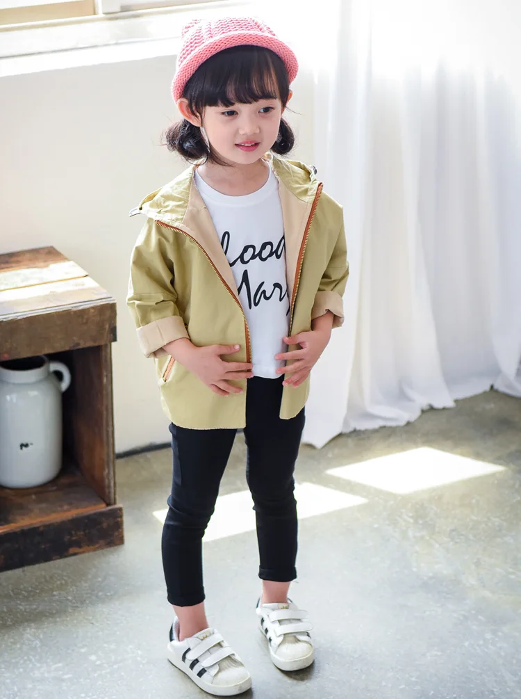 2017 детская весенне осенняя куртка с капюшоном для девочек Милая Повседневная и