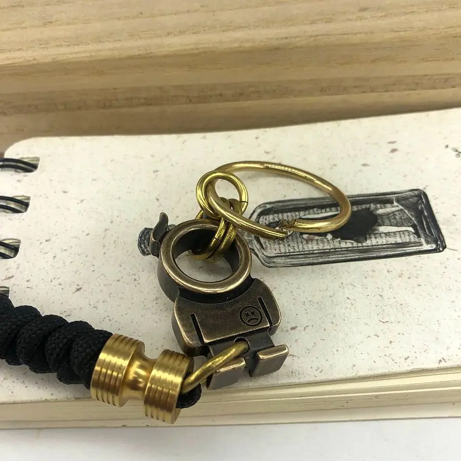 EDC Открытый инструменты ручной работы черный ремешок латунный брелок кольцо