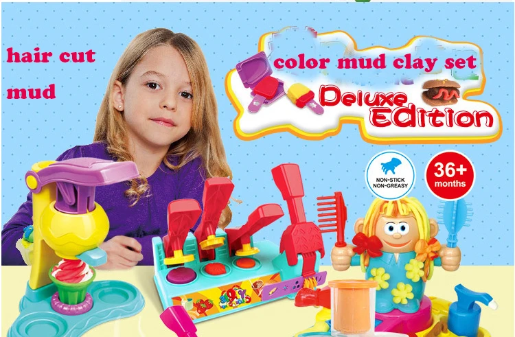 3d safe slime Children's hairdresser color clay series hair shuffling cutting mold tool children play house barber machine | Игрушки и
