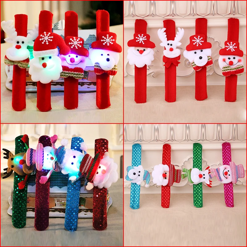 

1 Pcs Christmas LED Light Patted Circle Bracelet Gifts New Year Party Children's Toys Santa Wrist Snowman Elk Snap Ring