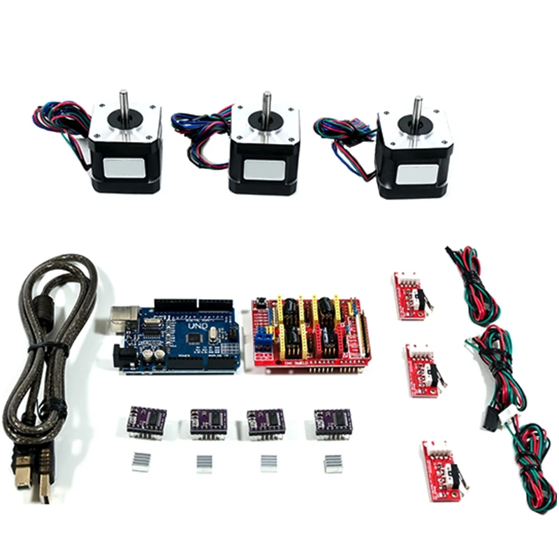 Arduino Cnc Kit W/Uno + Shield шаговые двигатели Drv8825 Endstop A4988 Grbl|Детали и аксессуары для