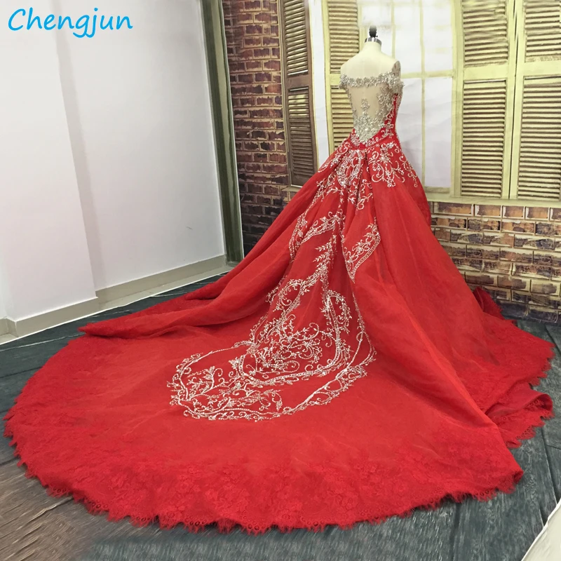 Красное свадебное платье Chengjun с пакистанским съемным шлейфом и юбкой годе |