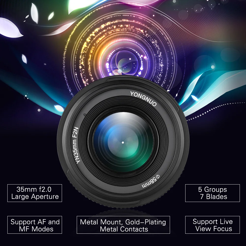 Объектив YONGNUO 35 мм F2 F2N для камеры Nikon YN объективы AF MF широкоугольный объектив DSLR
