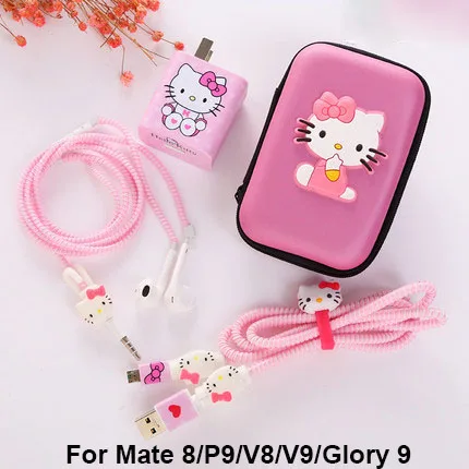 for Huawei with case Зажимы для кабеля в виде персонажей мультфильмов защита для usb-кабеля зарядное устройство стикер наушники спиральный usb-шнур с зарядным устройством для Iphone для huawei Glory 9/V8/V9/mate 8/P9 - Цвет: for Huawei with case