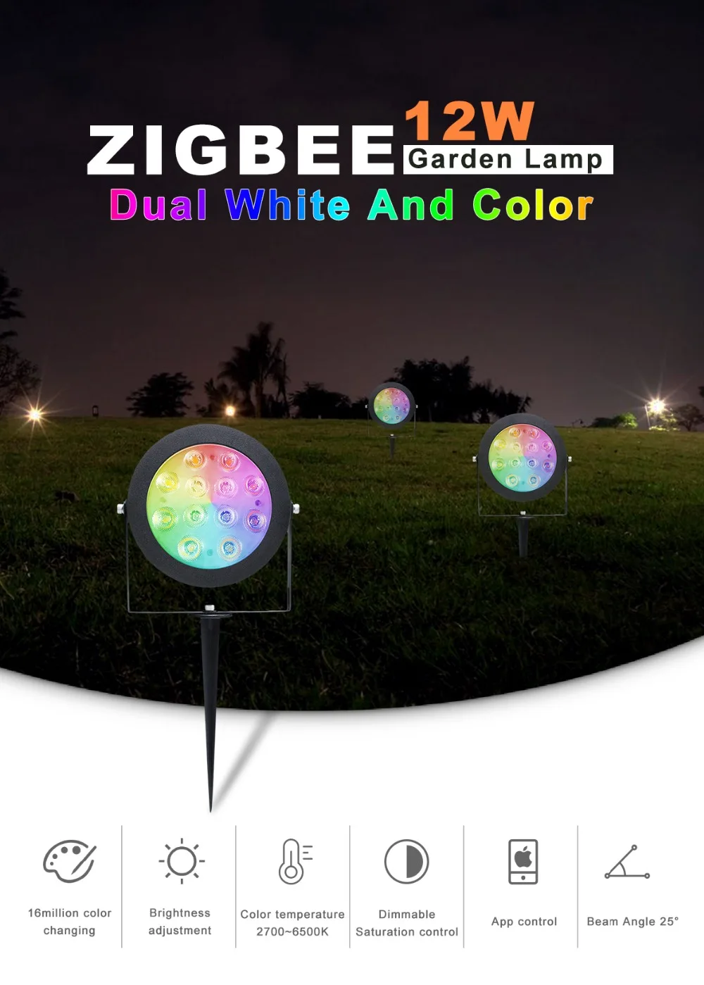 ZIGBEE умная светодиодная садовая лампа 12 Вт RGB+ CCT управление приложением работа с alexa AC100-240V двойной белый outdool светильник ZIGBEE светильник link 3,0