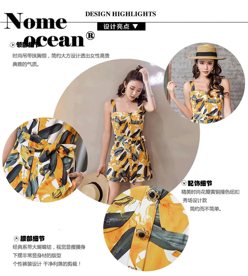 Single Breasted Button Women's Jumpsuits Spaghetti Strap Women Shorts Playsuits 2018 Summer Belted Short Jumpsuit M18042605 | Женская