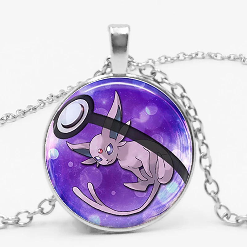 Pokeball ожерелье с кулоном модное милое Покемон Umbreon Круглый купол стеклянный Vaporeon детское ожерелье с кулоном Мега подарок дружбы - Окраска металла: 1