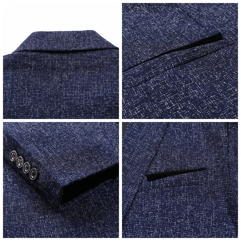 

JZ CHIEF Tweed Blazer Men Casual Slim Fit Suit Jacket Vintage Coat Business Classic Blazer Wedding Suit One Button Plus Size 5XL