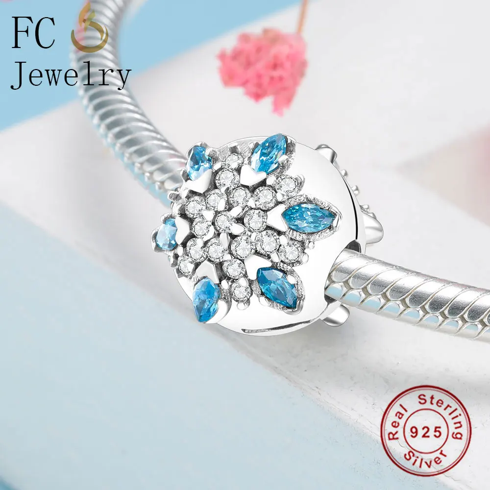 Winter Collection 925 Sterling Silver Amusement Snowflake Clip Charm Fits Original Charms Bracelet Bead DIY Berloque | Украшения и