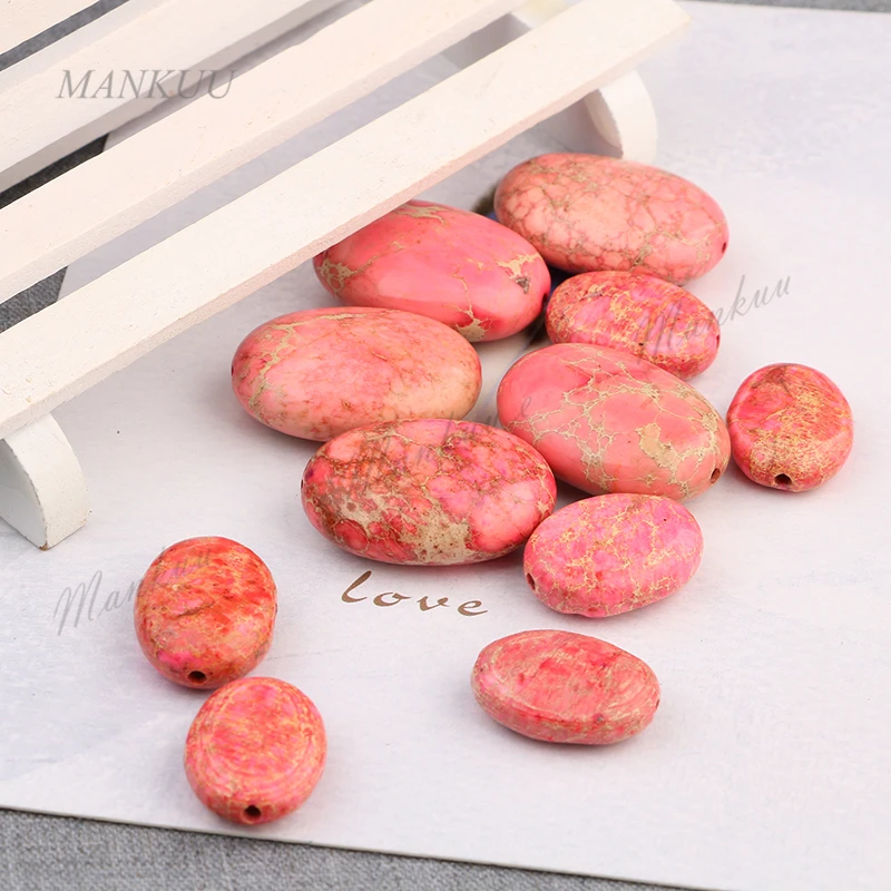

DXT02801 Flat Oval Shape Pink Natural Stone Sea Sediment Imperial Jaspers Loose Beads DIY Jewelry Accessories Findings 13*18mm