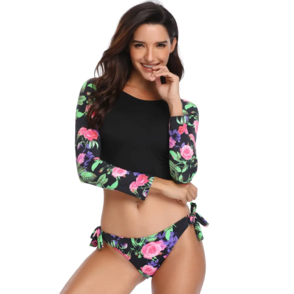 Женский купальник бикини комплект из двух предметов с длинным рукавом и принтом