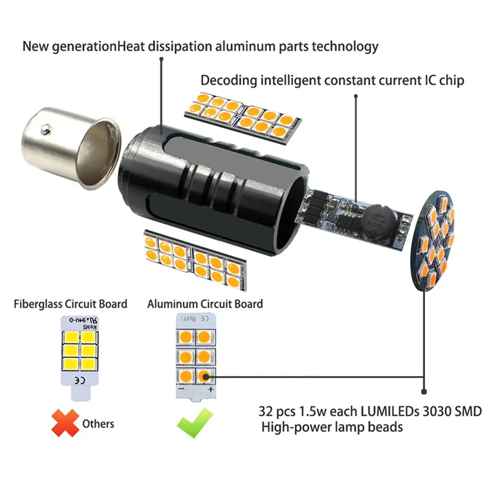 Leite 2шт высокая яркость чип автомобиля led BA15S P21W лампа 1156 3030 60smd Canbus Задний сигнал