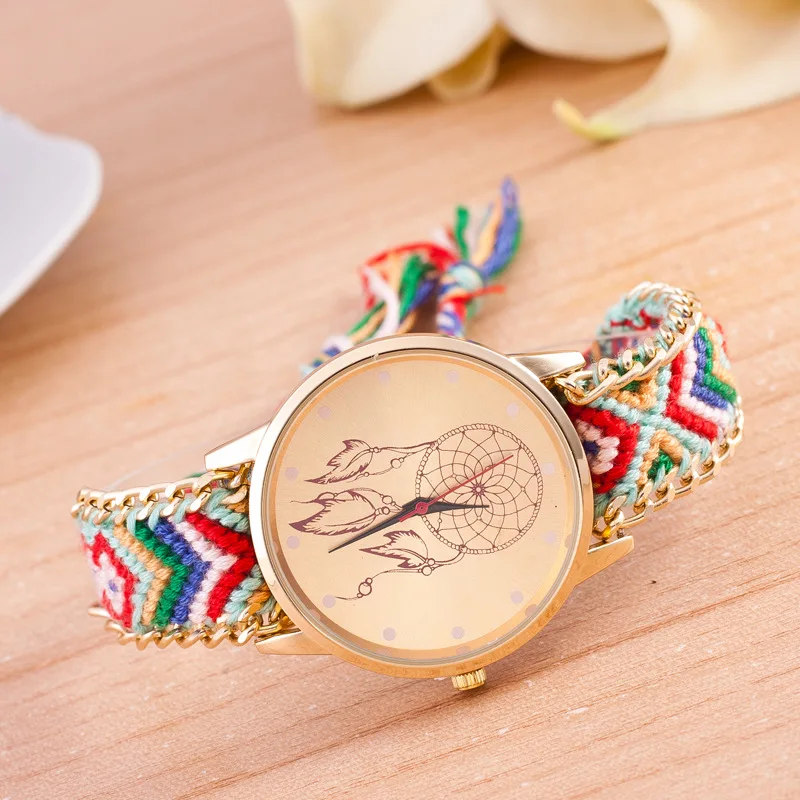 Ткать Мечтатель шар Pattern Женщины Часы Дамы Браслет Наручные Мода Платье