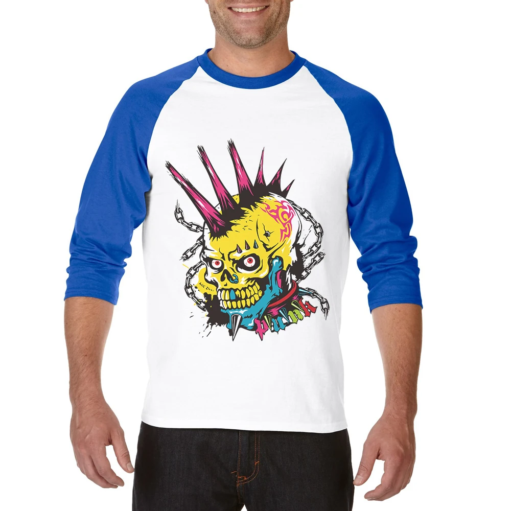 

New Arrival Horror Skull Print T Shirt Men Cotton Clothing Male T-Shirt Mens Hip Hop Three Quarter Raglan Sleeve Tops Tee Shirts