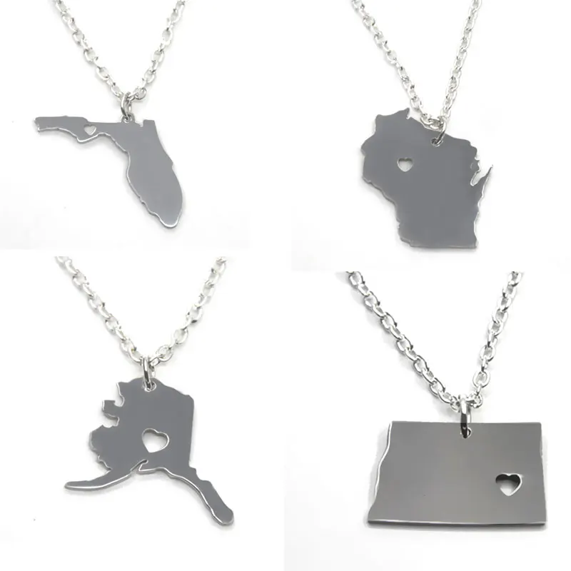 Ожерелье с картой штата США серебряный тон Аризона Техас Нью Флорида Хэмпшир