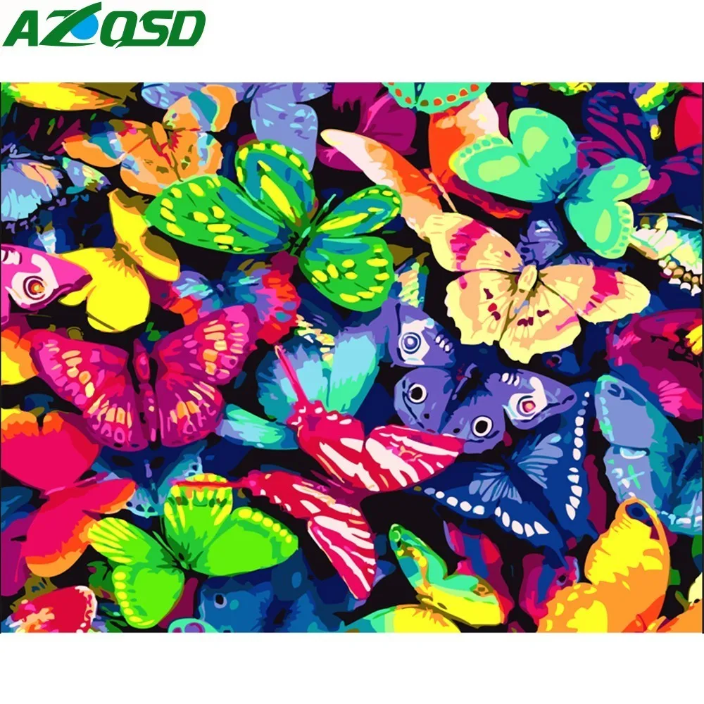 AZQSD DIY Рисование по номерам бабочка картины краски на холсте Ручная Краска ed животные Безрамное масляное Рисование краски искусство Декор
