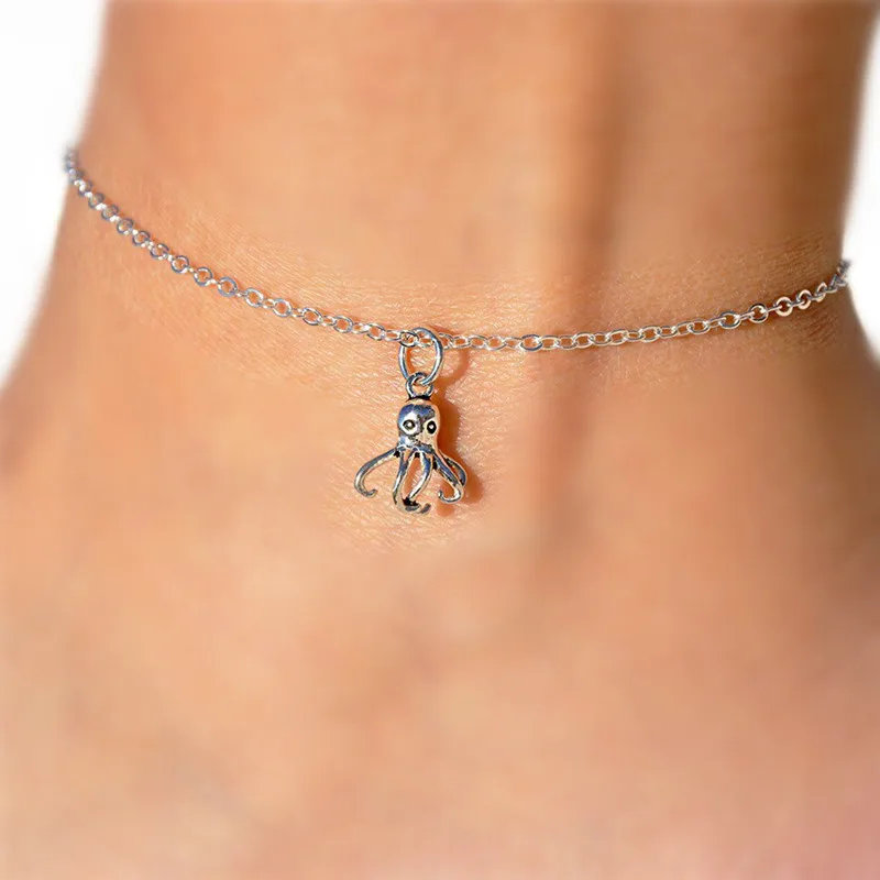 12 шт./лот Серебряный тональный ножной браслет Осьминог маленький осьминог