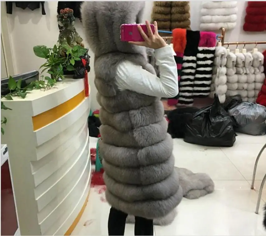 &quotS/4Xl женский зимний осенний Длинный жилет из искусственного лисьего меха