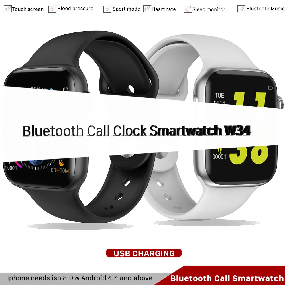 W34 ЭКГ Bluetooth Вызов Smartwatch монитор сердечного ритма умные часы активность для Ios Iphone huawei xiaomi samsung