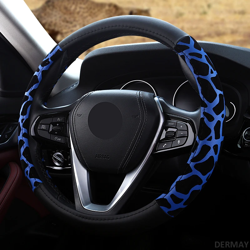 DERMAY Новая мода Леопардовый принт чехол рулевого колеса автомобиля из искусственной кожи красный синий розовый персонализированные для девочек женские авто аксессуары