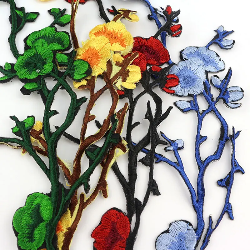Новый цветок сливы цветы вышивка патч многоцветная аппликация наклейка lron