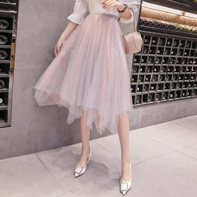 Корейская мода 2018 уличная черная сетчатая юбка Женская Летняя асимметричная